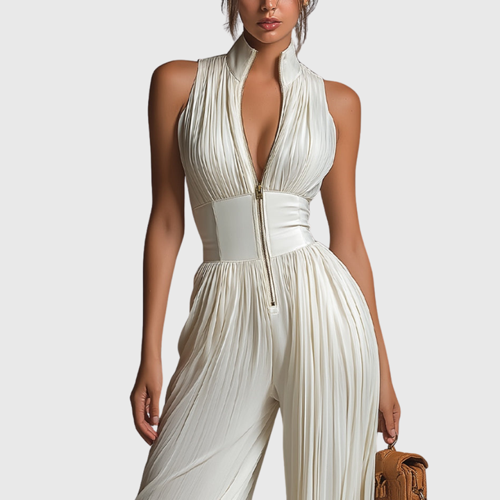 Sofia | Jumpsuit Weisser Faltenchiffon