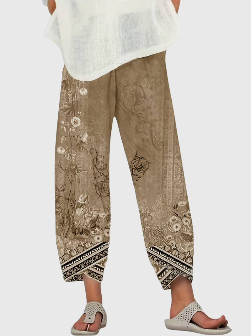 Natasha | Vintage Blumen Capri Hose mit elastischem Bund