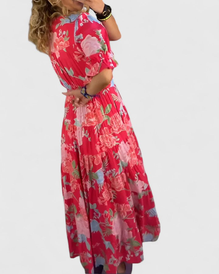 Cameryn | Elegantes Blumenkleid mit V-Ausschnitt