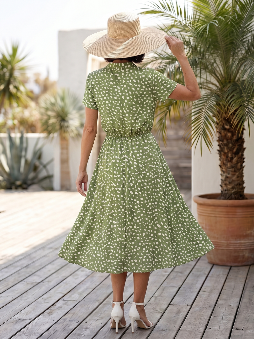 Belladonna | Bedrucktes Midi-Kleid mit Knopfleiste und Gürtel