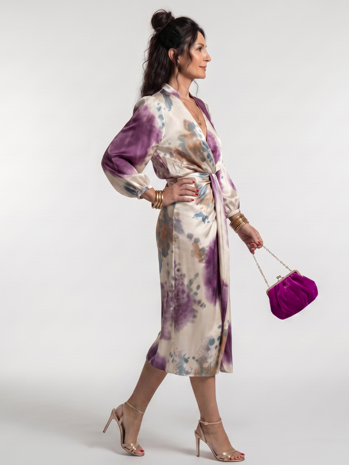 Valentina | Kreuzwickel-Taille Bedrucktes Midi-Kleid