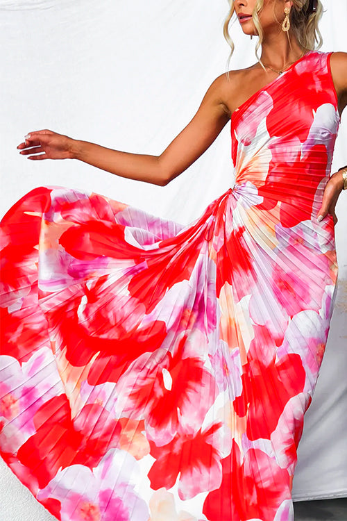 Yanira | Elegantes One-Shoulder Maxikleid mit floralem Print