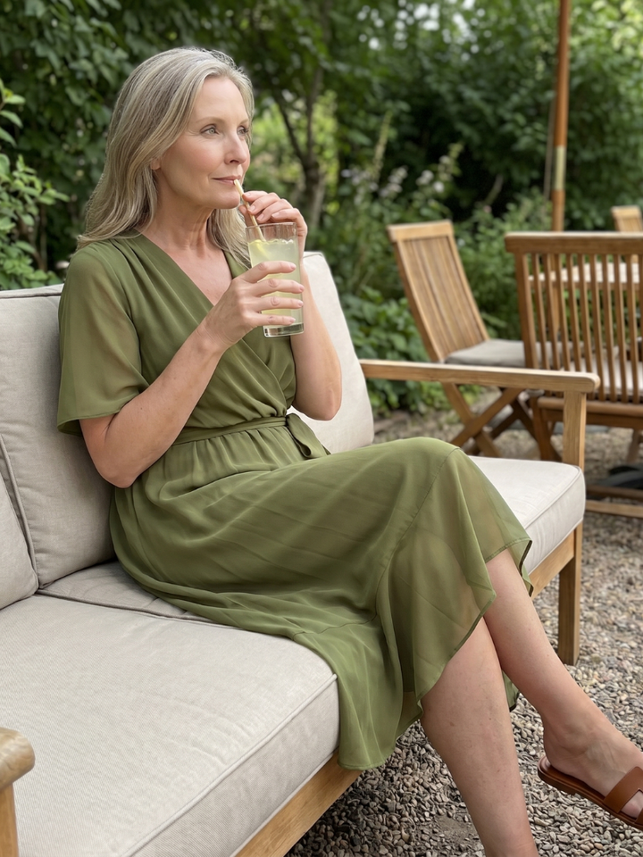 Keziah | Midi-Kleid mit kurzen Ärmeln und fliessendem Saum