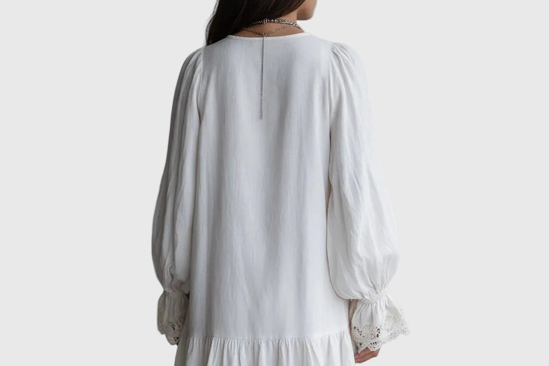 Carissa | Vintage-Stil Reissverschluss-Kragen Spitzenbesetztes Weisses Minikleid
