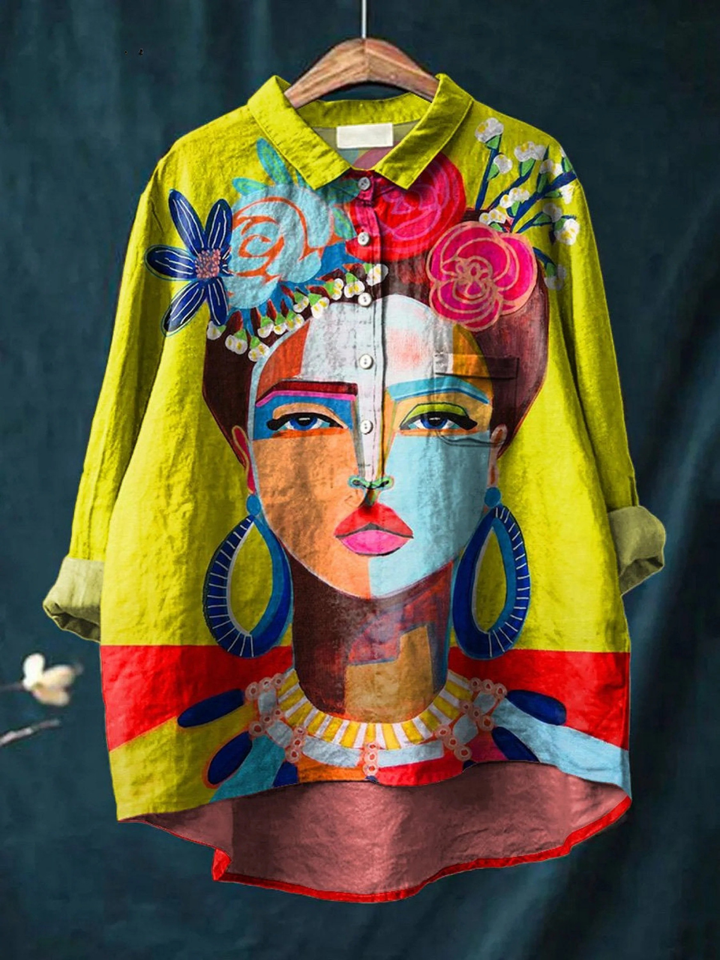 Eugen | Ölmalerei Freda Porträt Kunst Bedrucktes Damen Casual Shirt