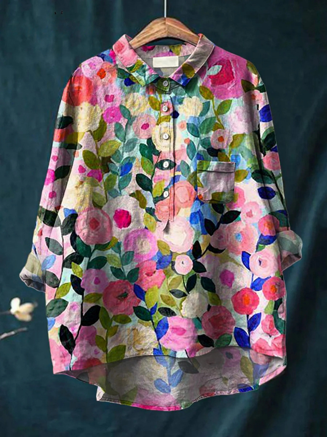 Delia | Buntes Frühlingsblumenmuster Damen Casual Hemd