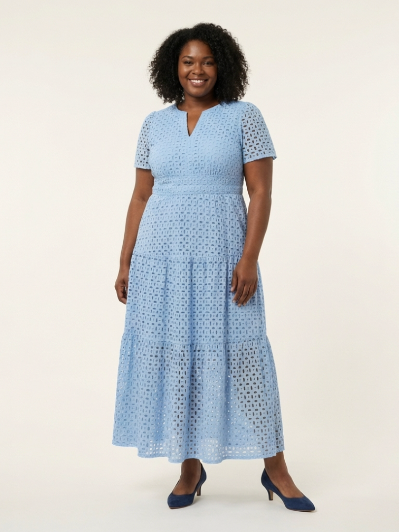 Brielle | V-Ausschnitt Kurzarm Schichten Midi Kleid
