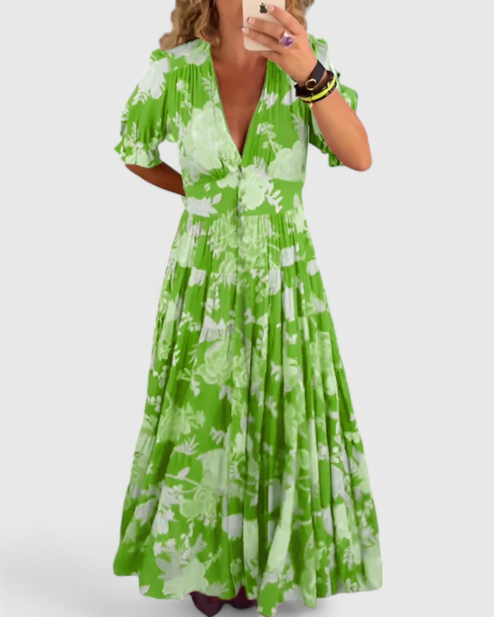 Cameryn | Elegantes Blumenkleid mit V-Ausschnitt
