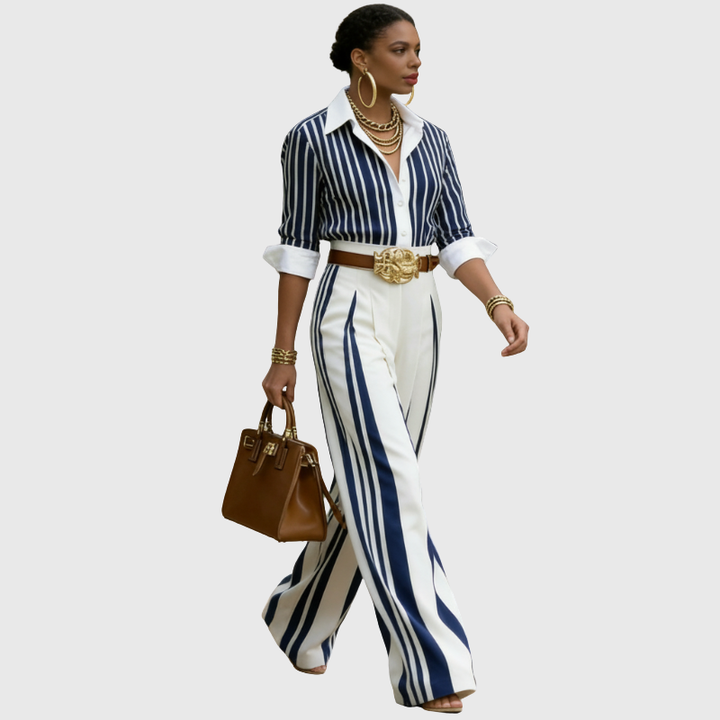 Farah | Komplett mit gestreiftem Hemd und weit geschnittenen Hosen