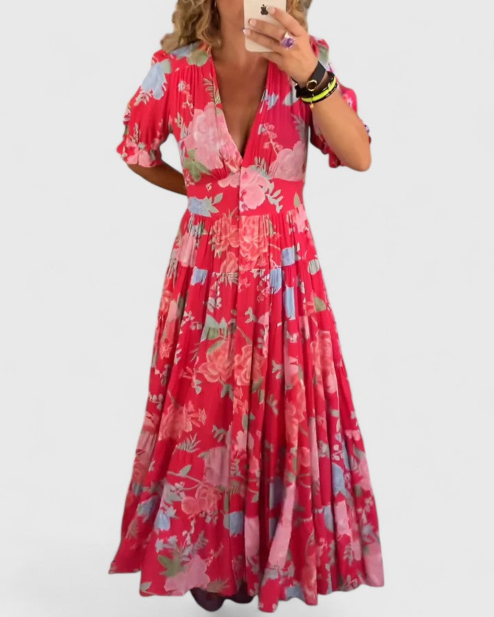 Cameryn | Elegantes Blumenkleid mit V-Ausschnitt
