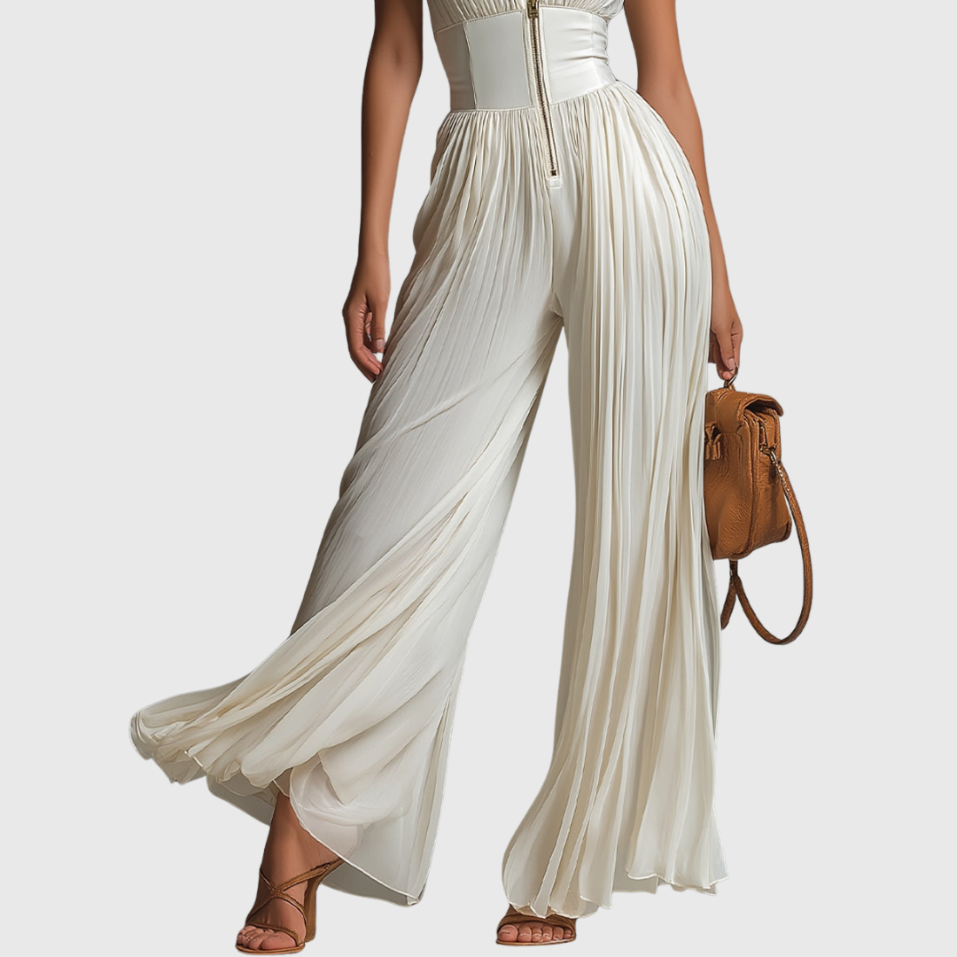 Sofia | Jumpsuit Weisser Faltenchiffon