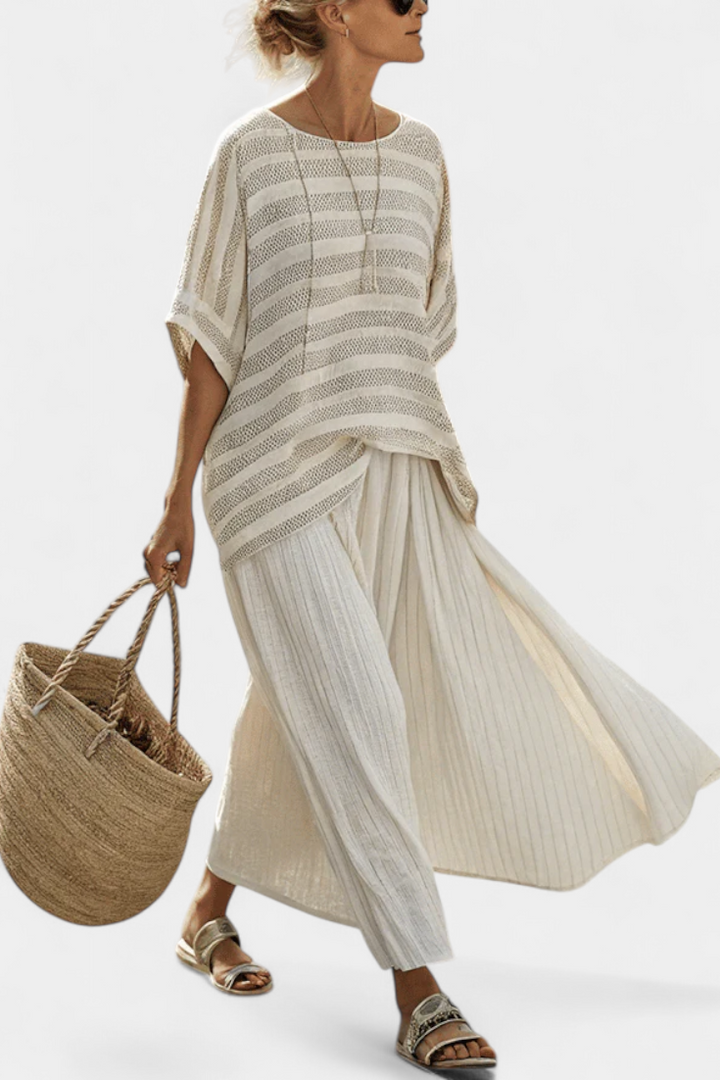 Serena | Bequemes Gestreiftes Bambus-Top & Fliessende Leinenhose