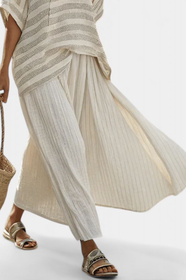Serena | Bequemes Gestreiftes Bambus-Top & Fliessende Leinenhose