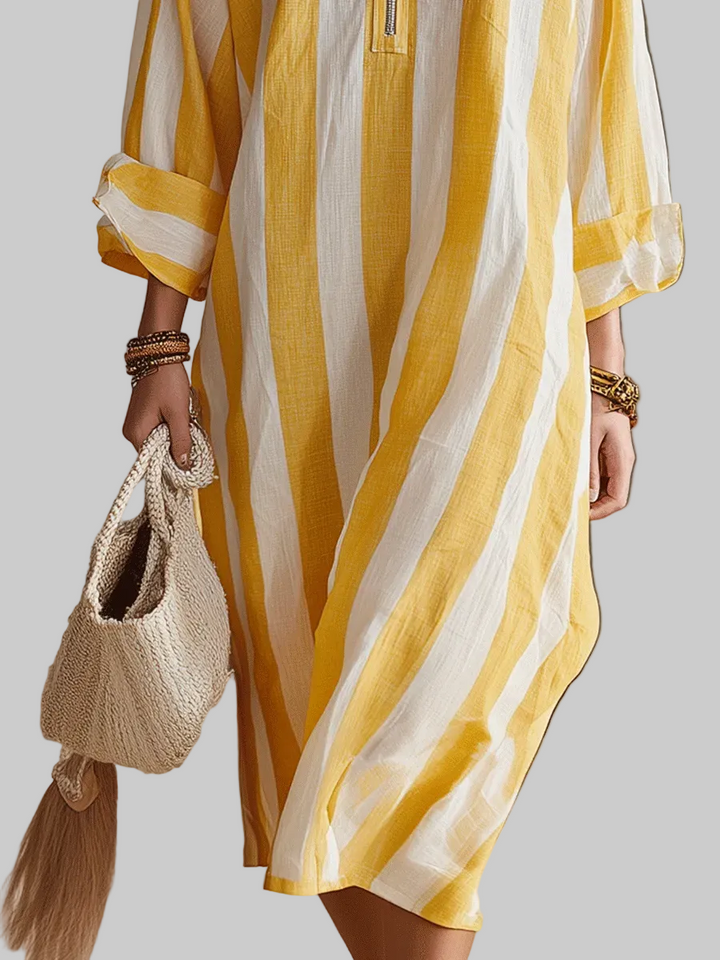 Elowen | Resort Gelb & Weiss Gestreiftes Midi-Kleid