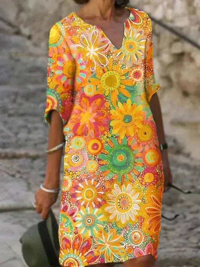 Nira | Lebhaftes Blumenkleid Midi