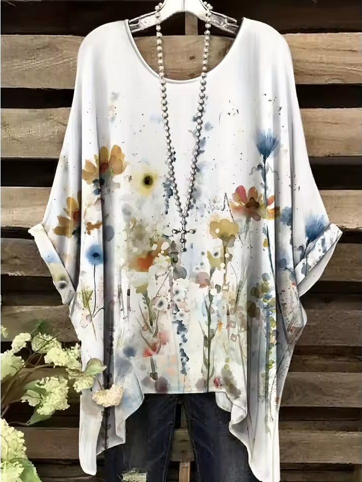 Janelle | Vintage Bohemian Blumenmuster Damen T-Shirt