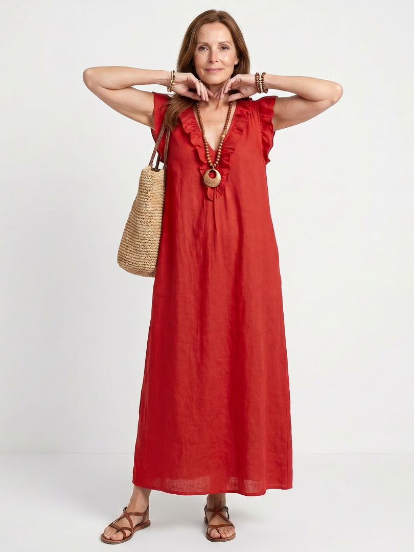 Adelaide | Ärmelloses Midi-Kleid mit Rüschensaum