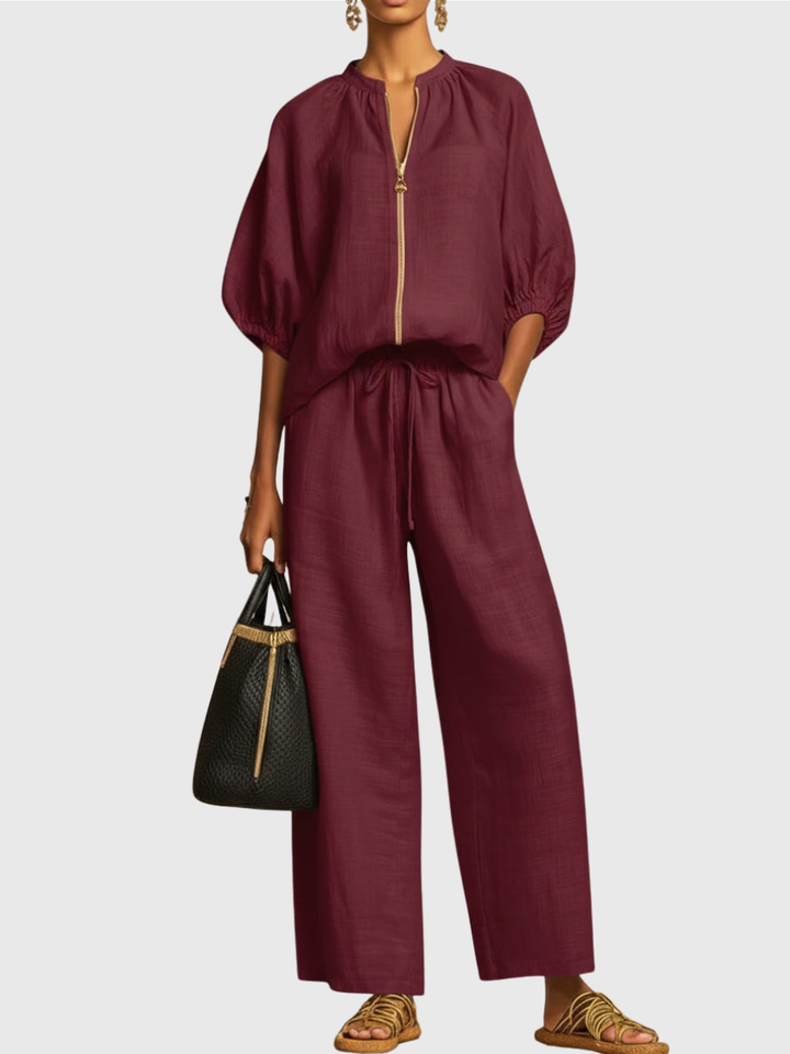 Hailey | Stylisches Gemütliches Shirt Weite Hosen Leinen Baumwolle Zwei-Teile Set