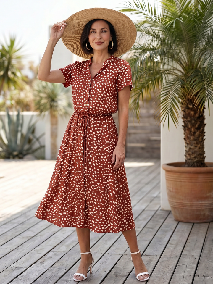Belladonna | Bedrucktes Midi-Kleid mit Knopfleiste und Gürtel