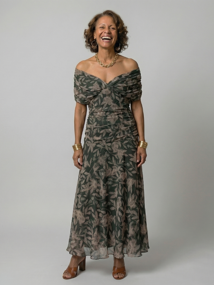 Calen | Off-Shoulder Flow Midi Kleid