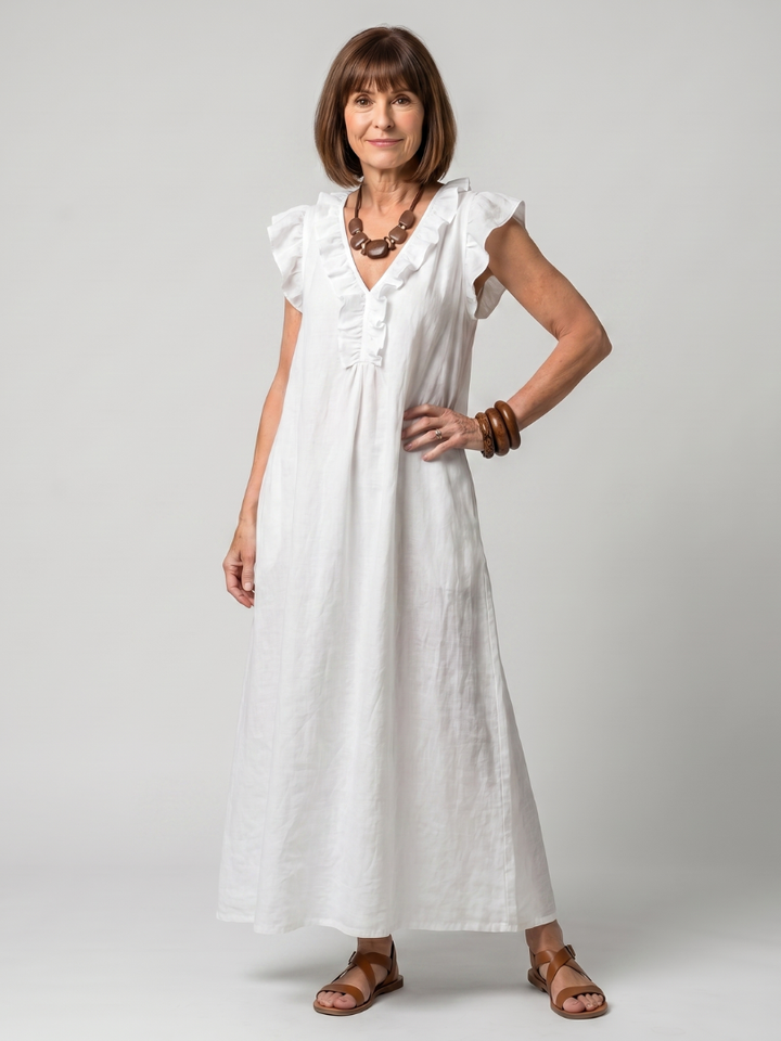 Fern | Ärmelloses Midikleid mit Rüschensaum