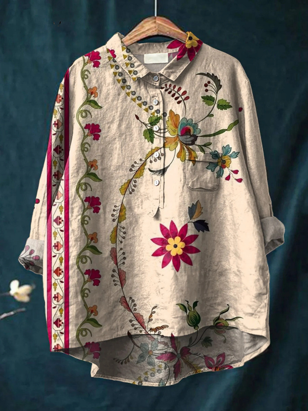 Alisa | Damen Vintage Floral Kunstdruck Freizeitshirt.