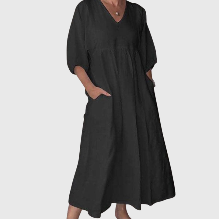 Zandrea | Lockeres Midi-Kleid mit V-Ausschnitt