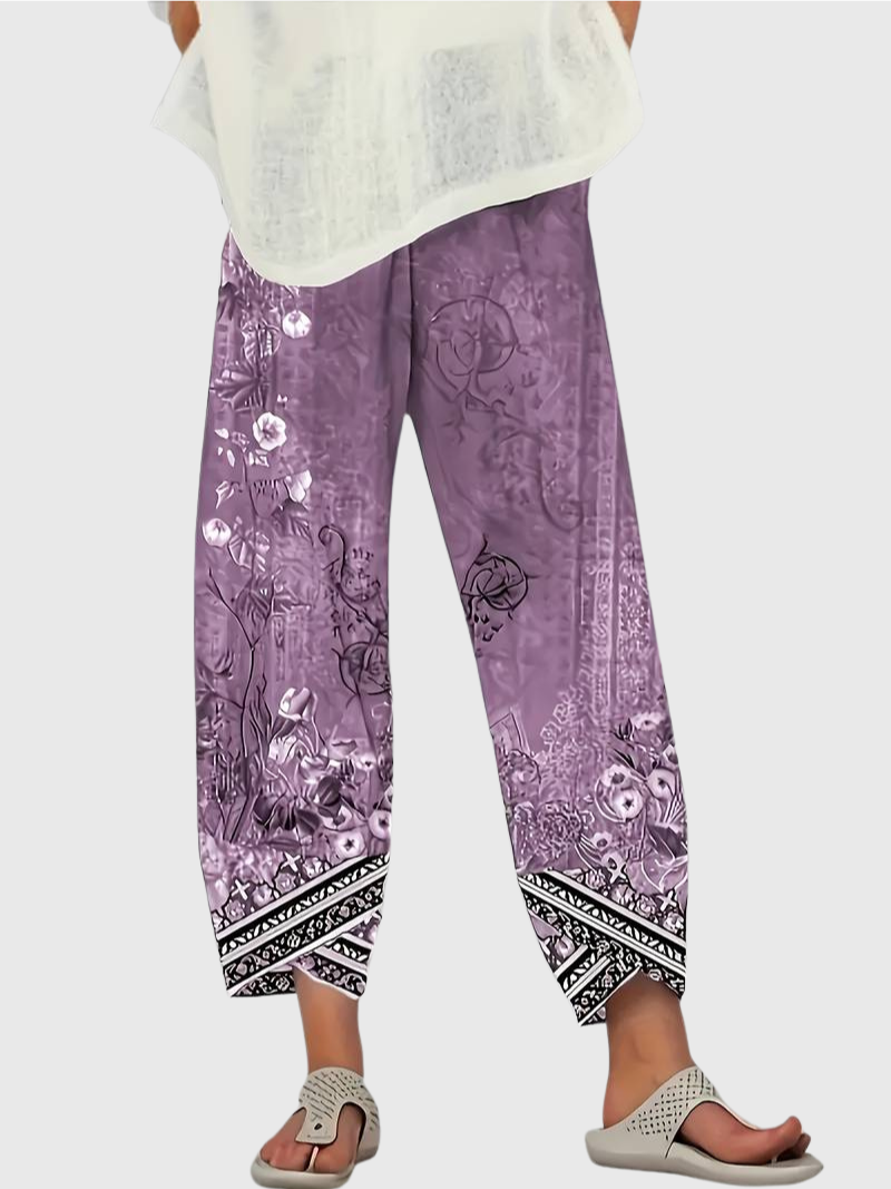 Natasha | Vintage Blumen Capri Hose mit elastischem Bund