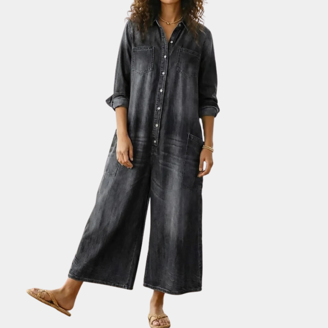 Lorelie | Vintage gewaschener, weicher Baumwoll-Denim-Overall mit Knopfverschluss