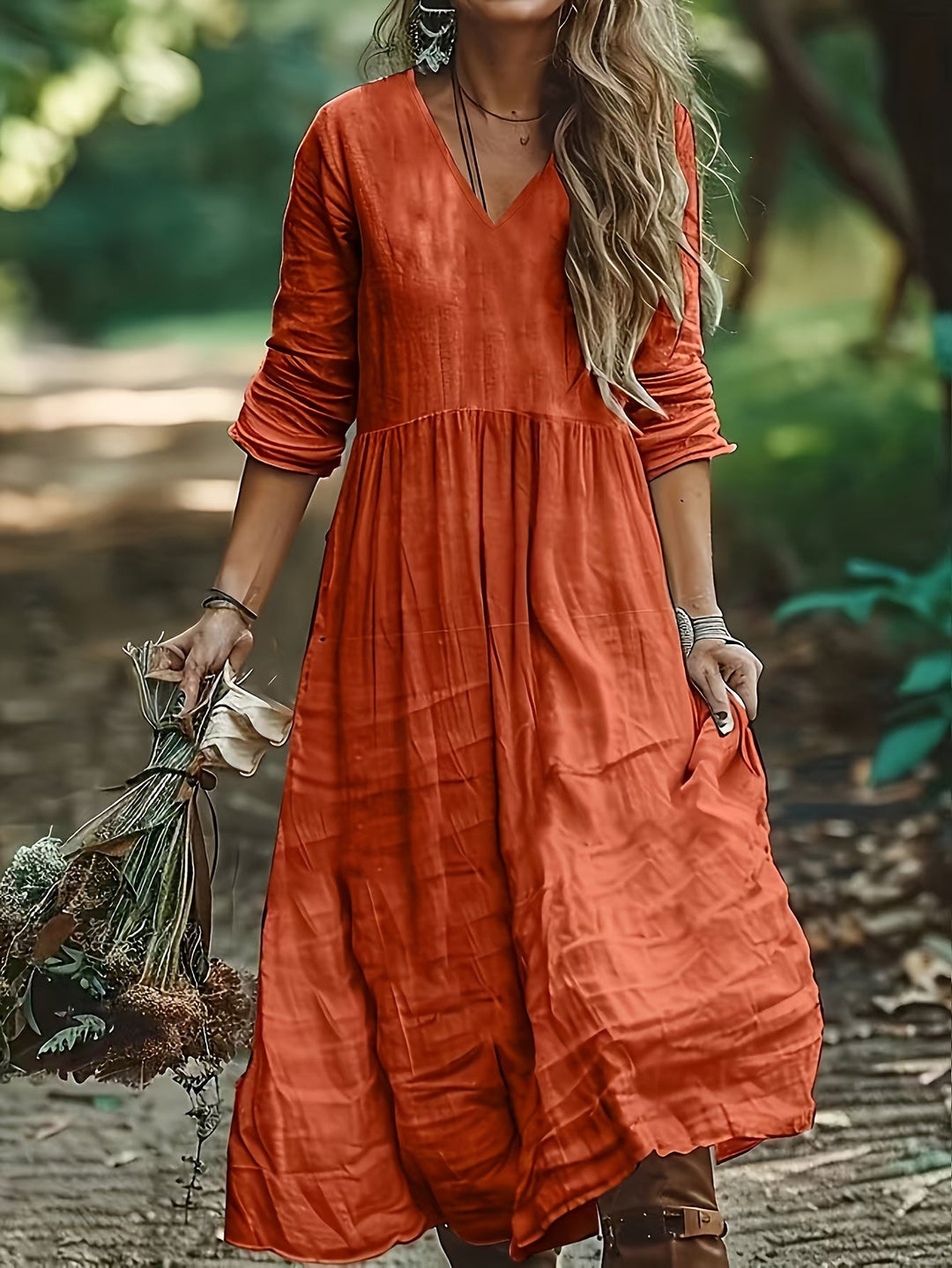 Sharon | Modisches Langarmkleid mit V-Ausschnitt