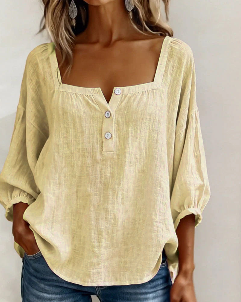 Arianne | Damen Bluse mit quadratischem Ausschnitt und 3/4 Puffärmeln