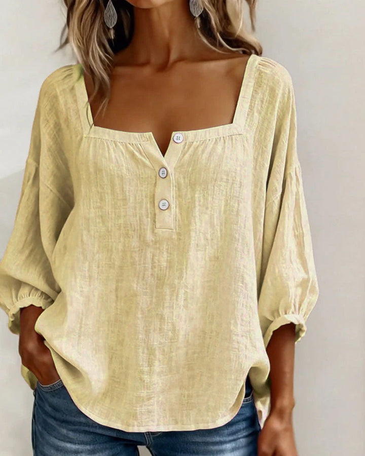 Arianne | Damen Bluse mit quadratischem Ausschnitt und 3/4 Puffärmeln