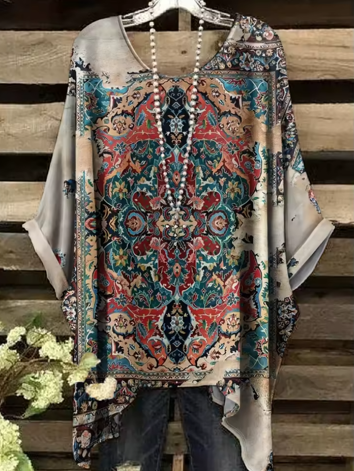 Kim | Vintage Bohemian Floral Print Damen T-Shirt