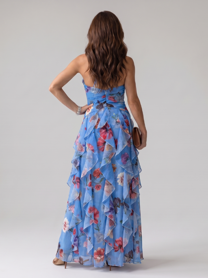 Nori | Halterneck-Rüschentop-Blumen-Maxikleid
