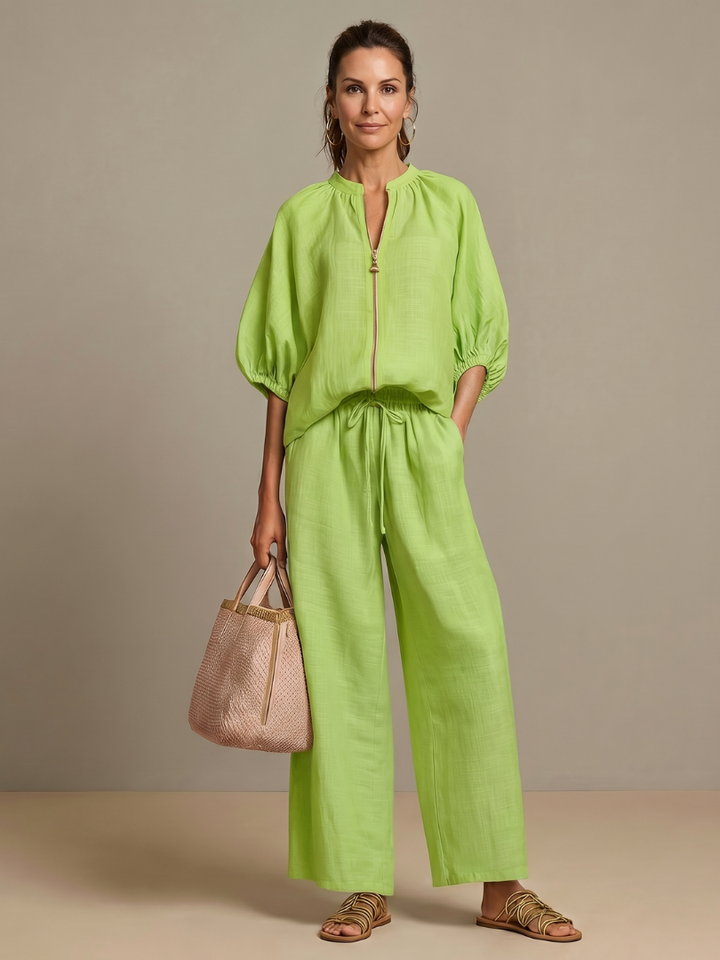 Natalia | Blouson-Top mit Reissverschluss und weit geschnittene Hose