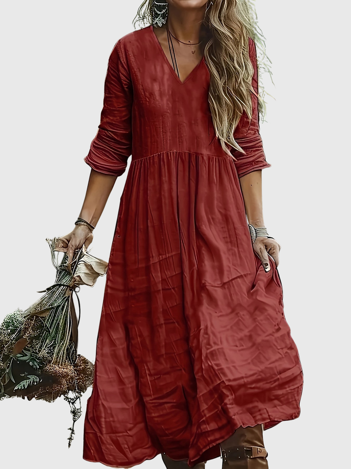 Sharon | Modisches Langarmkleid mit V-Ausschnitt