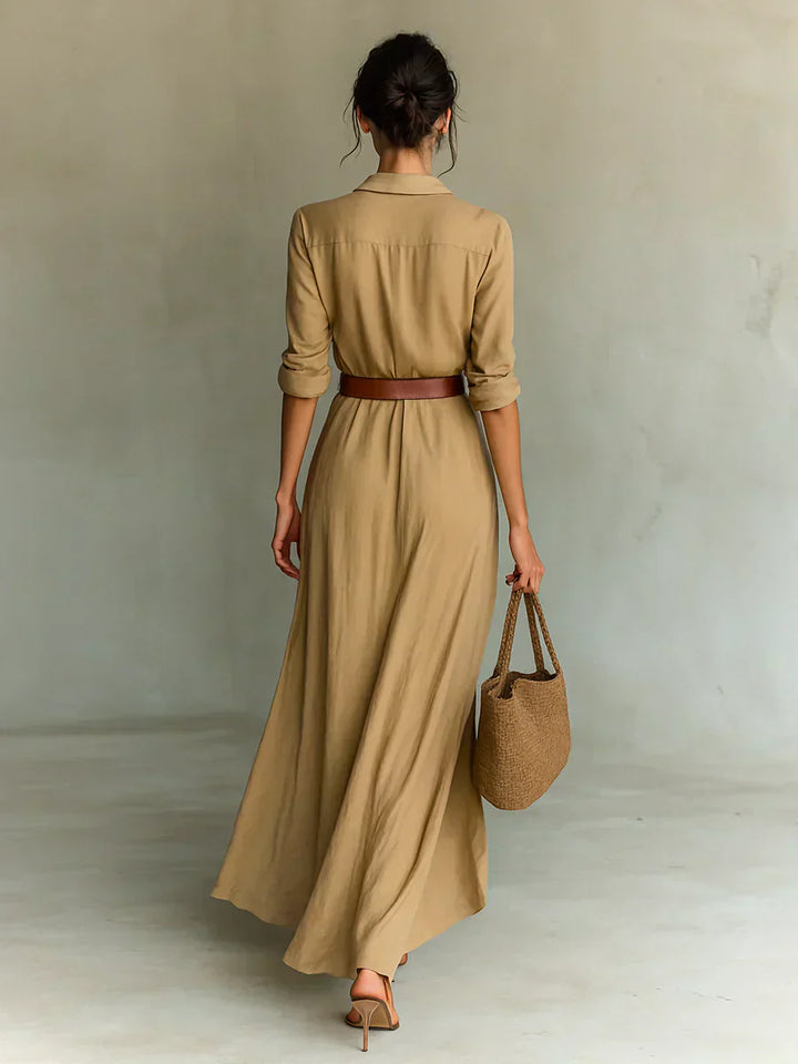 Camille | Maxikleid mit Revers und Taillengürtel