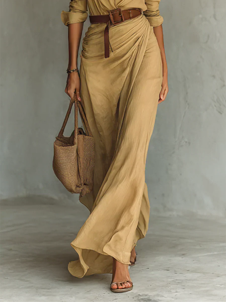 Camille | Maxikleid mit Revers und Taillengürtel