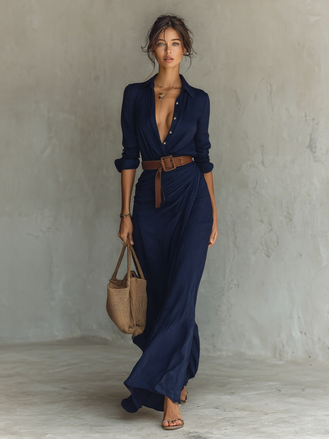 Valérie | Elegantes Maxi-Hemdblusenkleid mit Gürtel