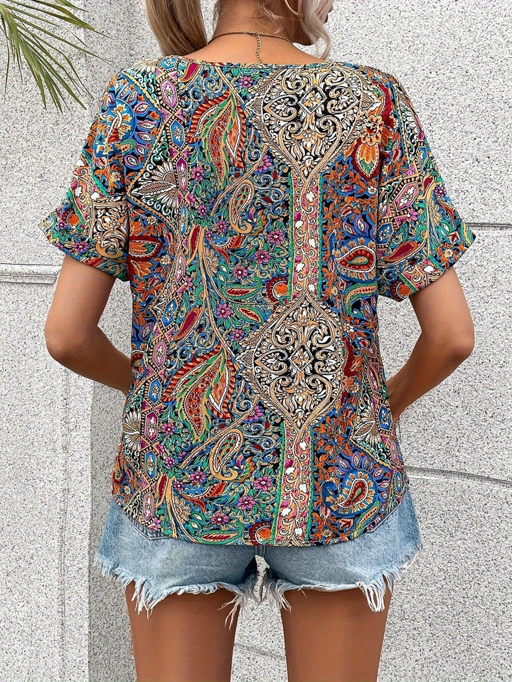 Jade | Schicke Boho-Druck V-Ausschnitt Bluse