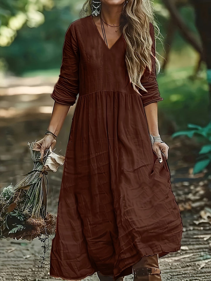 Sharon | Modisches Langarmkleid mit V-Ausschnitt