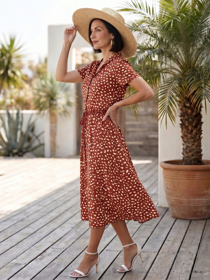 Belladonna | Bedrucktes Midi-Kleid mit Knopfleiste und Gürtel