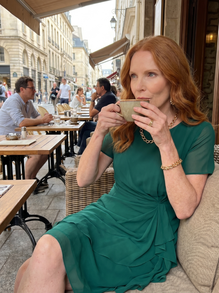 Eira | Midi-Kleid mit kurzen Ärmeln und geschichtetem Saum