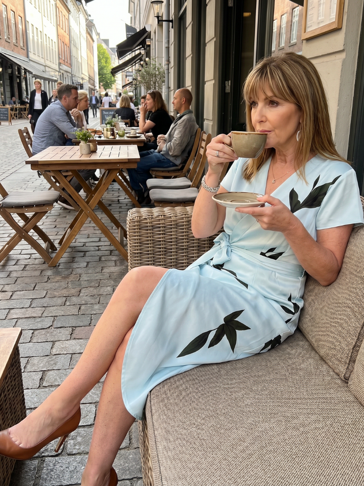 Cypress | Midi-Kleid mit fliessenden Ärmeln und botanischem Druck