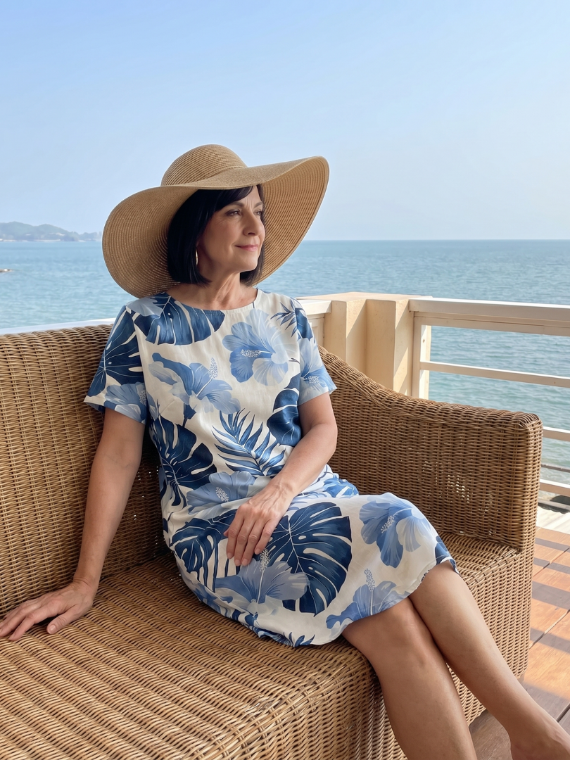 Vana | Rundhals-Pflanzenmuster Midi-Kleid