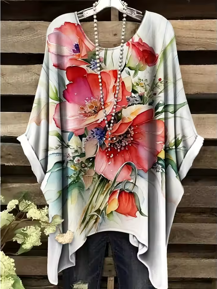 Joelle | Vintage Bohemian Floral Print Damen T-Shirt