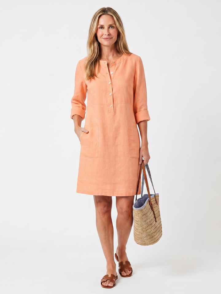 Rosalind | Knopf-Front Ärmel Kleid in Knielänge