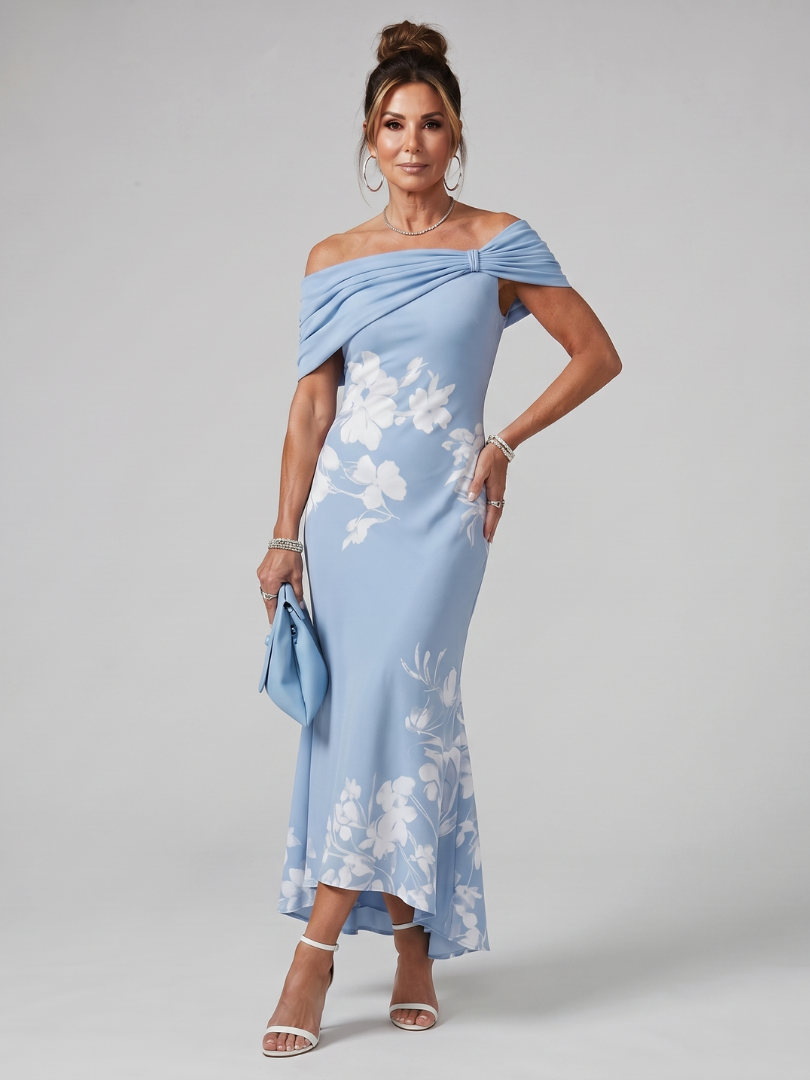 Cosma | Off-Shoulder Midi-Kleid mit Drapierung