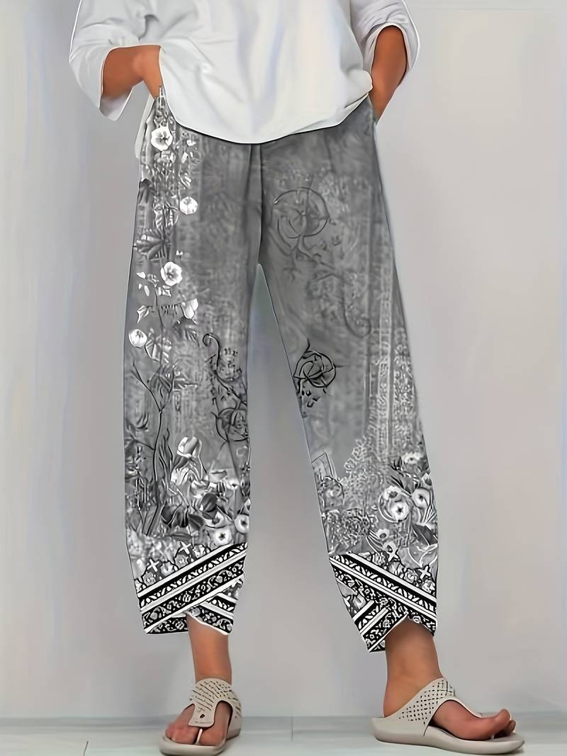 Natasha | Vintage Blumen Capri Hose mit elastischem Bund