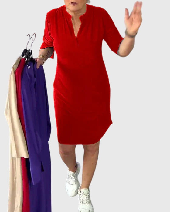 Destiny | Unifarbenes V-Ausschnittkleid